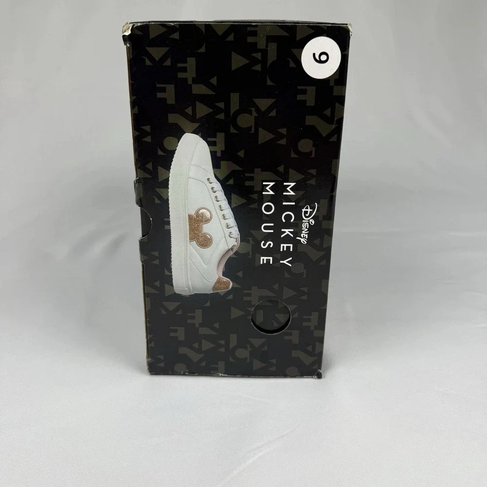 Disney White Sneakers with Rose Gold Glitter Mickey Accent
